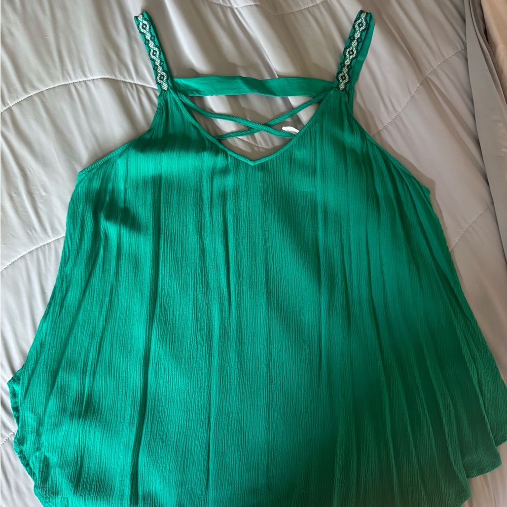 Green Pleated Cut Out Camisole